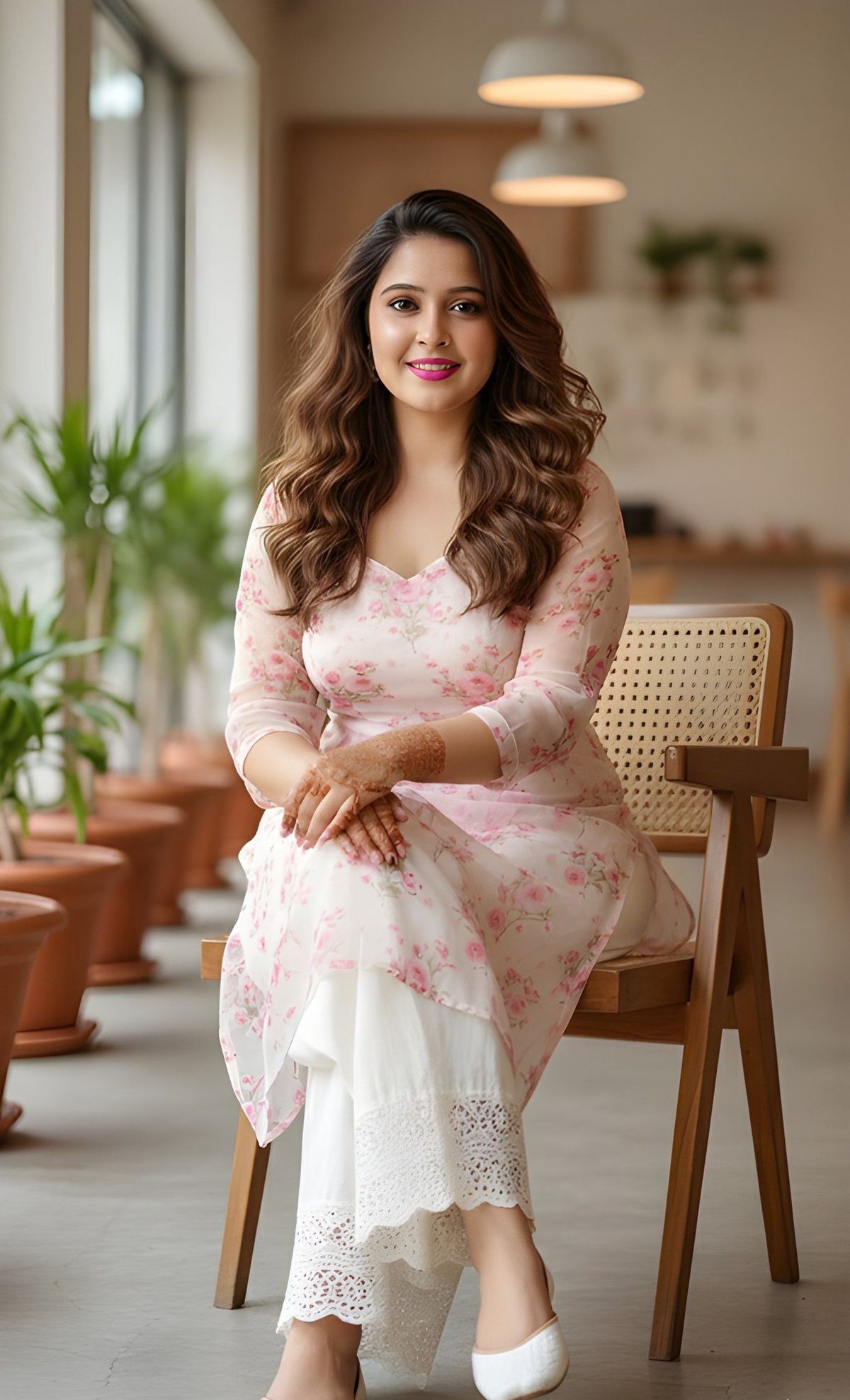 Pink Floral Kurti Set